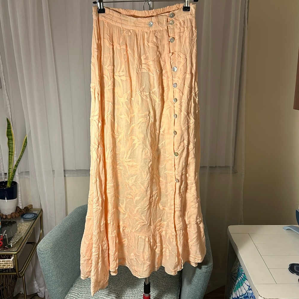 Jen's Pirate Booty Peach Embroidered Leaves Floral Maxi Skirt for Free People